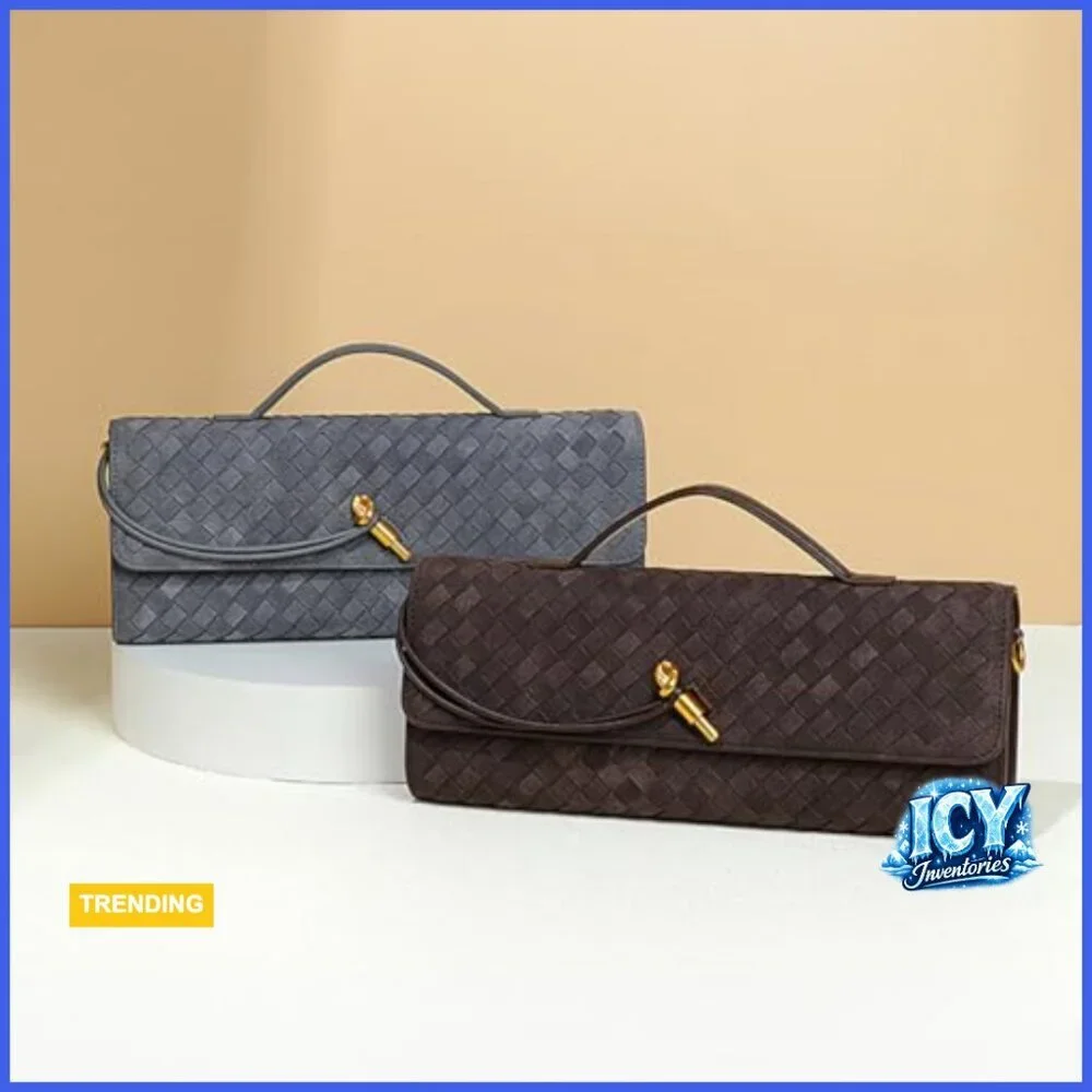 Suede Woven Handbag Evening Shoulder Bag Clutch Purse Crossbody Satchel